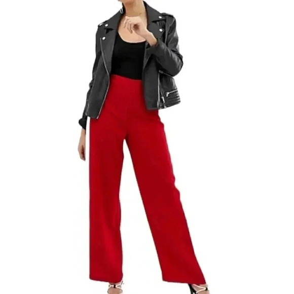 NWOT ASOS DESIGN Wide Leg Track Pants in Red with Contrast Stripe - Picture 2 of 7